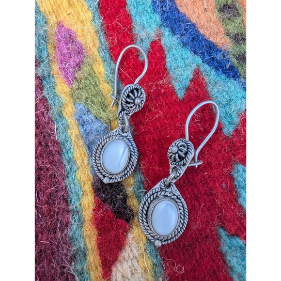 Sterling Silver Southwestern Mother of Pearl Earrings, Vintage Shell Earrings - Picture 1 of 9
